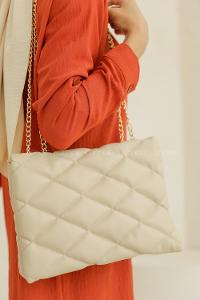 Modalamelif Zincir Askılı Kapitone Çapraz Çanta Vizonrengi