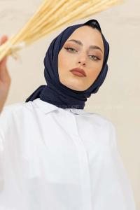 Modalamelif Düz Flamlı Lacivert Şal