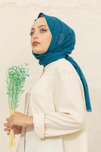 Modalamelif Düz Flamlı Petrol Mavisi Şal