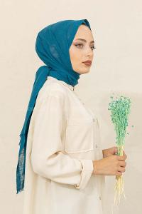 Modalamelif Düz Flamlı Petrol Mavisi Şal