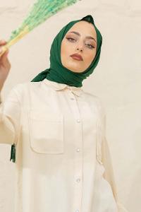 Modalamelif Düz Flamlı Zümrüt Yeşili Şal