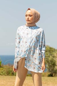 Modalamelif Çiçek Desen Gömlek Turkuaz