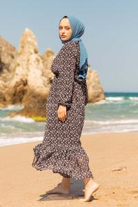 Modalamelif  Mini Papatya Desen Şifon Elbise Siyah