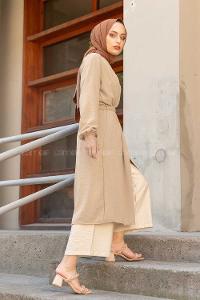 Modalamelif Yan Belden Bağlamalı Ayrobin Trenç Taş