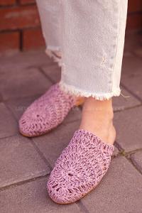 Modalamelif Hasır Örgülü Makrome Terlik Lila