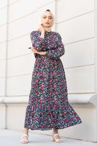 Modalamelif Çiçek Desen Elbise Fuşya