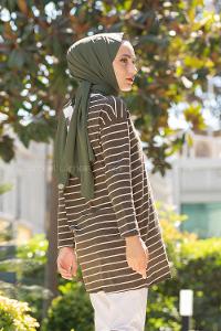 Modalamelif Çizgili Tunik Haki