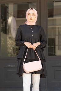 Modalamelif Önü Fırfırlı Tunik Siyah