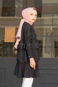 Modalamelif Önü Fırfırlı Tunik Siyah