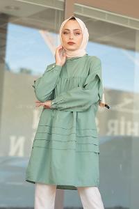 Modalamelif Önü Katlı Salaş Tunik Pastel Yeşili