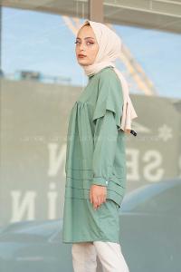 Modalamelif Önü Katlı Salaş Tunik Pastel Yeşili