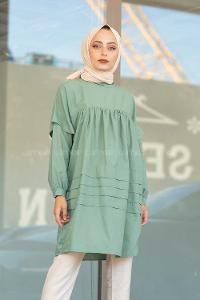 Modalamelif Önü Katlı Salaş Tunik Pastel Yeşili