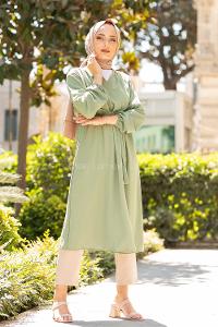 Modalamelif Yan Belden Bağlamalı Ayrobin Trenç Çağla