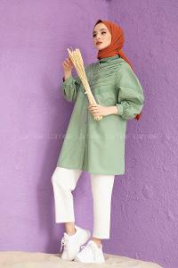 Modalamelif Balon Kol Gipeli Gömlek Tunik Çağla Yeşili