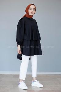 Modalamelif Gömlek Yaka Fırfırlı Tunik Siyah