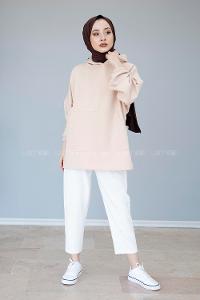 Modalamelif Kapşonlu Ananas Nakışlı Sweatshirt Sütlü Kahve