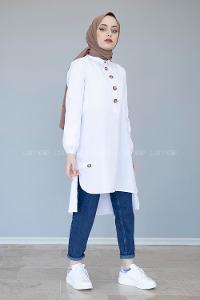 Modalamelif  Yanı Patlı Yarım Düğmeli Tunik Beyaz