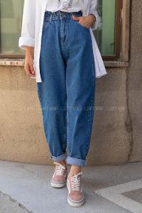 Modalamelif Bel Lastikli Mom Jean Mavi