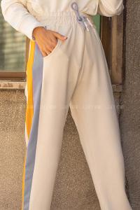 Modalamelif Bel Ve Paça Lastikli Garnili Eşofman Ekru