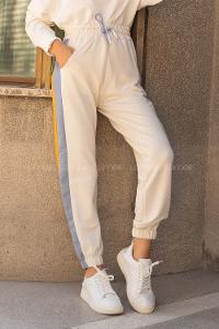 Modalamelif Bel Ve Paça Lastikli Garnili Eşofman Ekru