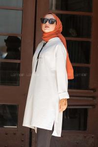 Modalamelif Kapşonlu İmza Baskılı Uzun Sweat Beyaz