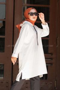 Modalamelif Kapşonlu İmza Baskılı Uzun Sweat Beyaz