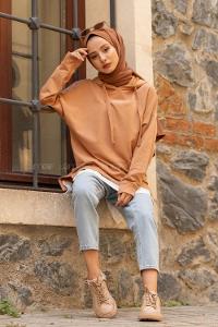 Modalamelif Kapşonlu Tunik Sütlü Kahve