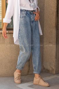 Modalamelif Kar Yıkama Mom Jean Buz Mavisi