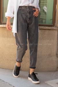 Modalamelif Yüksek Bel Çift Düğmeli Mom Jean Füme