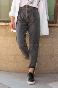 Modalamelif Yüksek Bel Çift Düğmeli Mom Jean Füme