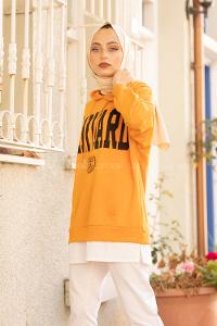 Modalamelif Kapşonlu Harward  Yazı Baskılı Sweat Hardal Sarısı