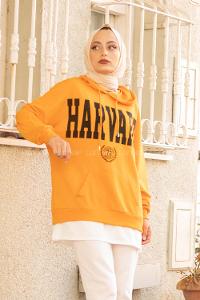Modalamelif Kapşonlu Harward  Yazı Baskılı Sweat Hardal Sarısı