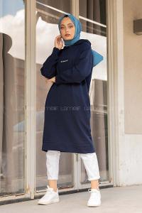 Modalamelif Brooklyn Baskılı Uzun Sweatshirt  Lacivert