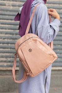 Modalamelif Dokulu Sırt Çantası Pudra