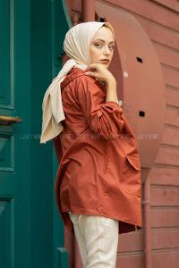 Modalamelif Kol Lastikli Kapşonlu Kap Kiremit