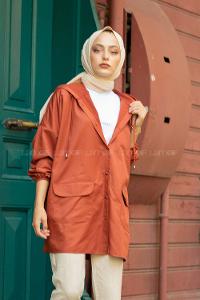 Modalamelif Kol Lastikli Kapşonlu Kap Kiremit