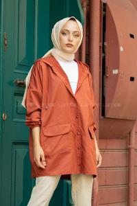 Modalamelif Kol Lastikli Kapşonlu Kap Kiremit