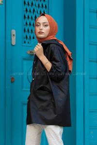 Modalamelif Kol Lastikli Kapşonlu Kap Siyah