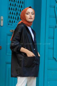 Modalamelif Kol Lastikli Kapşonlu Kap Siyah