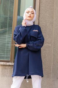 Modalamelif Look Back Baskılı Sweatshirt Lacivert