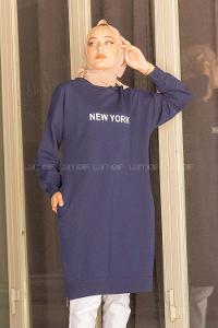 Modalamelif New York Baskılı Uzun Sweatshirt Lacivert