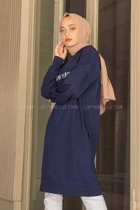 Modalamelif New York Baskılı Uzun Sweatshirt Lacivert