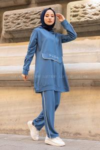 Modalamelif Kanguru Cep Detaylı İkili Takım İndigo