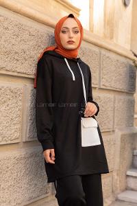 Modalamelif Kapşonlu Garni Cepli İkili Takım Siyah