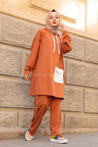 Modalamelif Kapşonlu Garni Cepli İkili Takım Taba