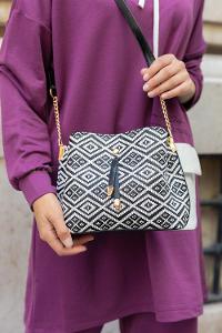 Modalamelif Çapraz Kadın Çanta Oriel Kilim Desen Siyah