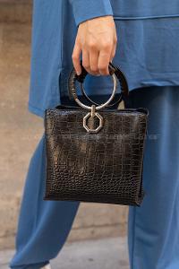 Modalamelif  Halka Detaylı Trok Desen Çanta Siyah