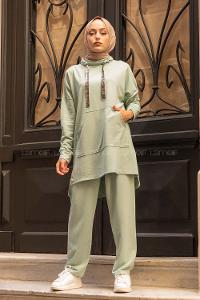 Modalamelif Yarım Balıkçı Yaka İkili Takım Çağla Yeşili