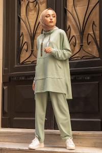 Modalamelif Yarım Balıkçı Yaka İkili Takım Çağla Yeşili