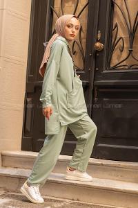 Modalamelif Yarım Balıkçı Yaka İkili Takım Çağla Yeşili